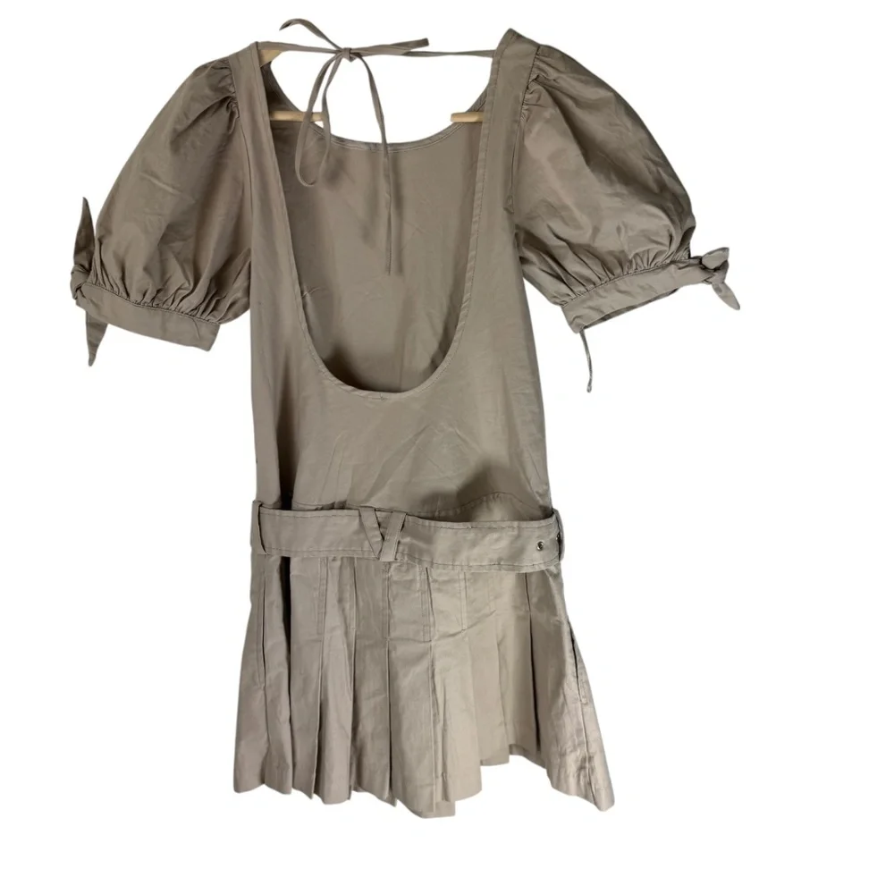 Free People‎ Sevi Puff Sleeve Editorialist NWT French Oak Pleated Dress Sz XS